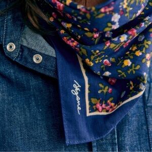 Sézane 100% Organic Cotton Gaston Scarf in Navy Garden